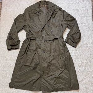 Vintage olive green U.S. Army Raincoat Trench Coat Size 38 Short Military Belted